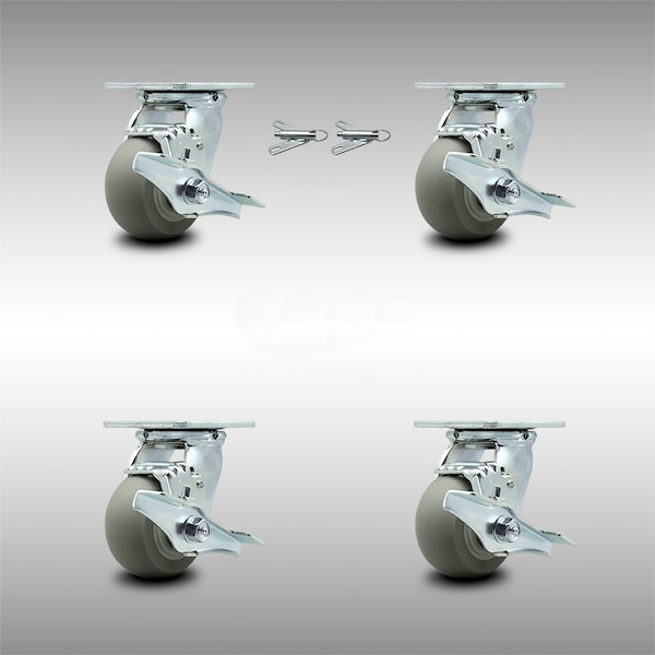 Service Caster 4 Inch SS Thermoplastic Caster Set with Ball Bearings 4 Brake 2 Swivel Lock SCC SCC-SS30S420-TPRBD-TLB-BSL-2-TLB-2 - main